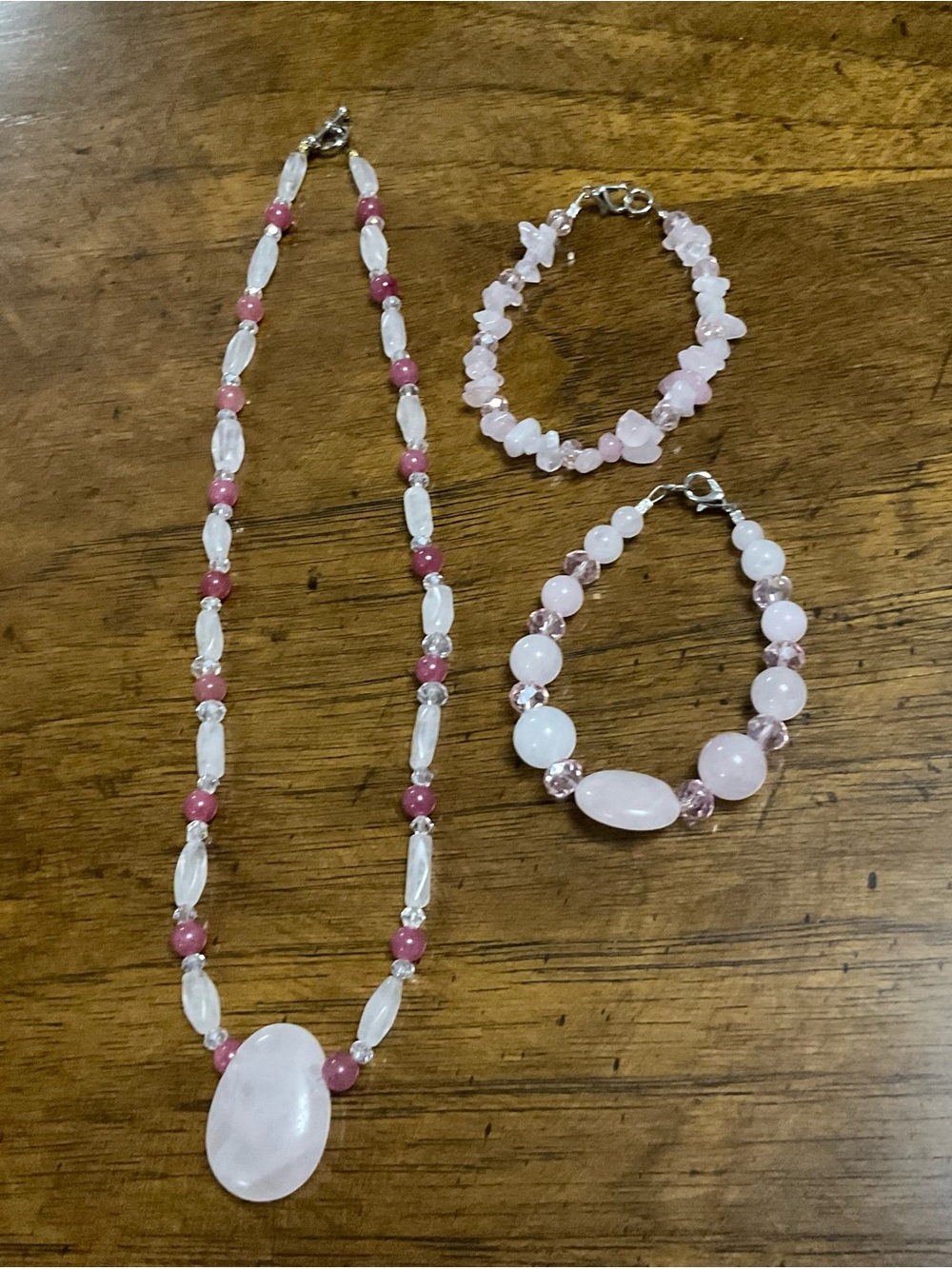 Pink Rose Quartz and Pink Aventurine Beaded Jewelry Set - Necklace & Bracelets